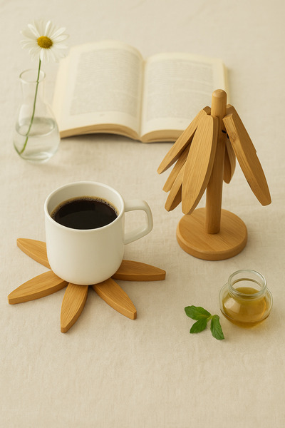 Karat Home Bambu Ağaç Formlu 4‘lü Bardak Altlığı – Nihale, Isı Yalıtımlı Mutfak ve Sunum Aksesuarı