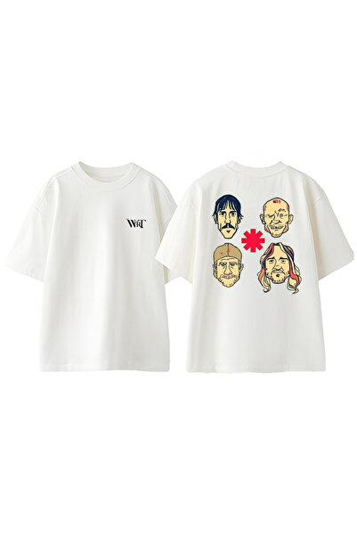 THEWERT Rhcp Faces Дизайн На спині принт Бавовна Білий Oversize T-shirt