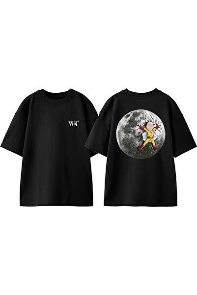 THEWERT Tricou oversize negru din bumbac cu imprimeu pe spate One Punch Man 9