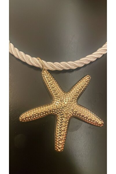 shop BEYAZ KALIN HALAT ZİNCİR MODEL BÜYÜK GOLD DENİZ YILDIZI UÇLU KÜPE KOLYE SET
