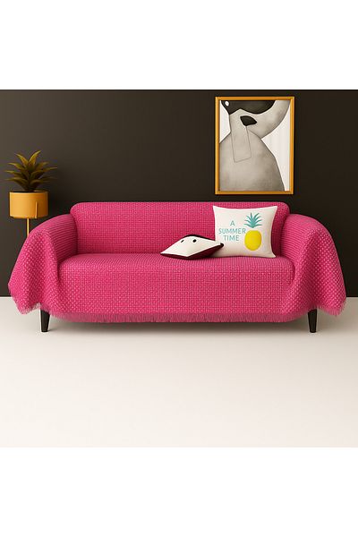 Rell Home Cotton Textured Sofa Shawl 170X300 cm Battal Size – Fringed Tv Blanket & Decorative Sofa Cover