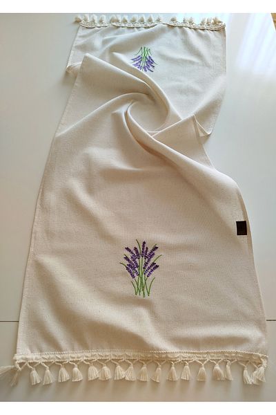 denizli hatırası Embroidered Authentic Organic Fringed Soft Linen Runner 47X120 cm