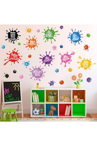Generic BPA Colorful Inspirational Quotes Wall Decals Watercolor Paint Wall Decals Ink Splatter Splotches W