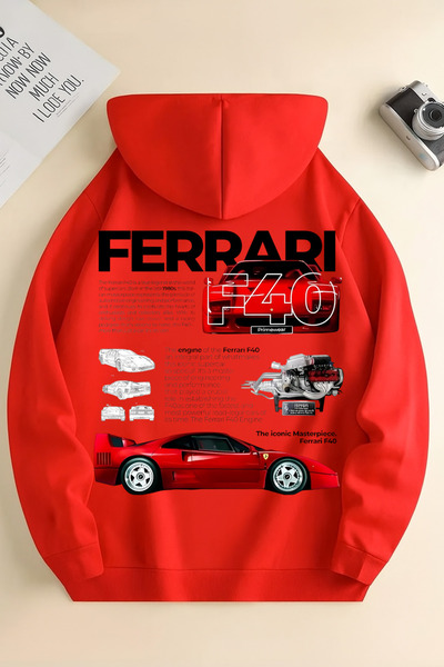 New Shine Red Unisex Ferrari F40 Printed Sweatshirt