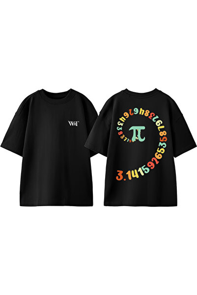 THEWERT Tricou oversize negru din bumbac cu imprimeu pe spate Math Pi 3 Design