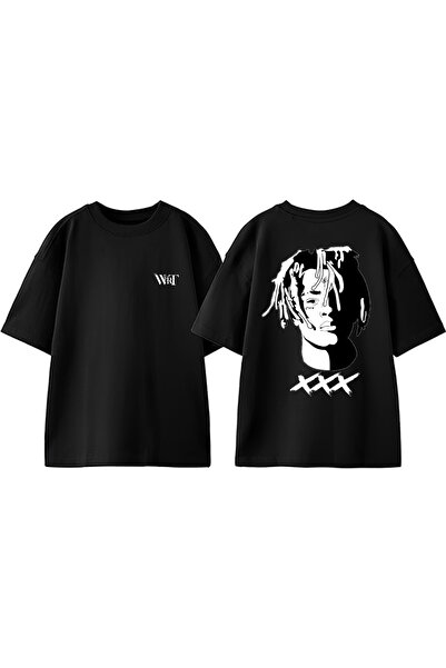 THEWERT Tricou supradimensionat negru din bumbac cu imprimeu pe spate cu desi...