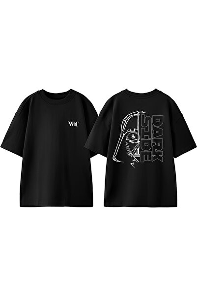 THEWERT Tricou oversize negru din bumbac cu imprimeu pe spate Star Wars Darth...
