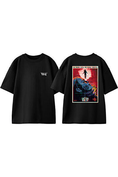 THEWERT Tricou oversize negru din bumbac cu imprimeu pe spate Stranger Things 7
