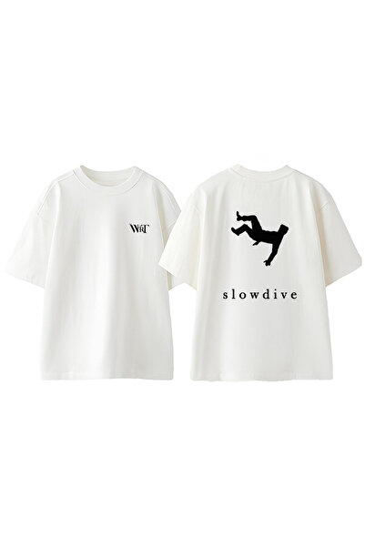 THEWERT Slowdive Falling Design Leđa Štampano Pamuk Bela Oversize kroj T-shirt