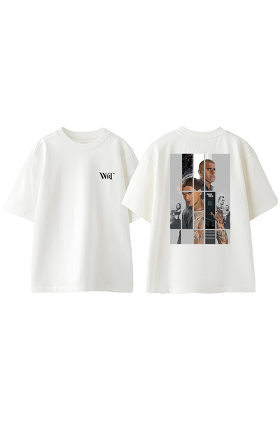 THEWERT Tricou oversize alb din bumbac cu imprimeu pe spate Prison Break 3