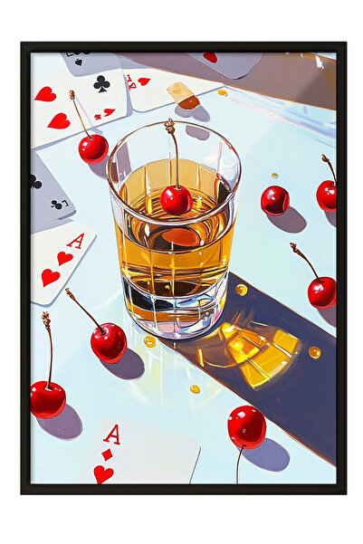 Zestia Картина с черна рамка, дизайн с чаша за черешово ликьорче, декорация з...