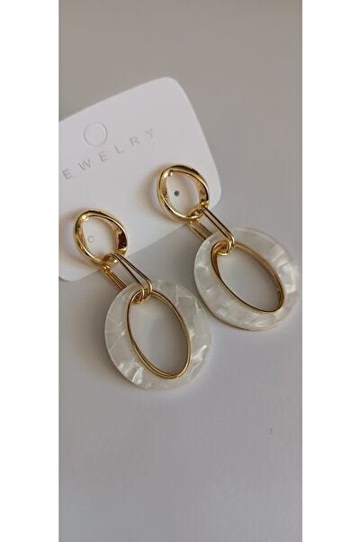 Çelik Sedefli küpe beyaz Gold küpe