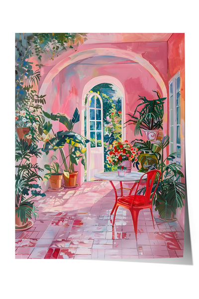 Zestia Αφίσα χωρίς πλαίσιο, Ροζ Τοπίο με Πόρτες, Αφίσα Διακόσμησης Σαλονιού Α...