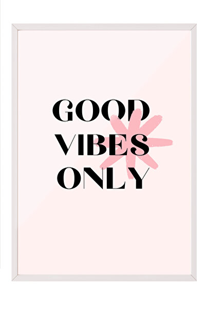 Zestia Tablou cu ramă albă, text „Good Vibes Only”, Poster decorativ pentru c...