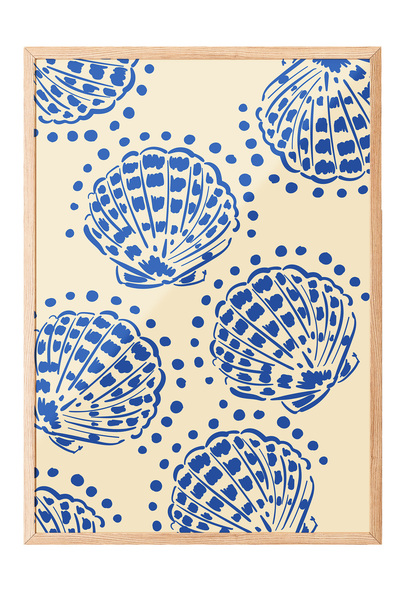 Zestia Tablou cu ramă din lemn, scoici minimaliste, poster decorativ pentru d...