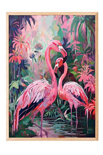 Zestia Tablou cu ramă din lemn, Flamingo roz, Poster decorativ pentru dormito...