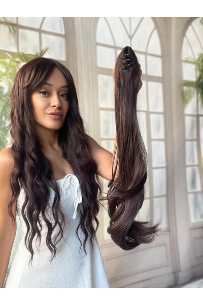 Suzan Peruk Gerçek saç dokusunda At kuyruğu Postiş Mandallı Tokalı Saç eklentisi