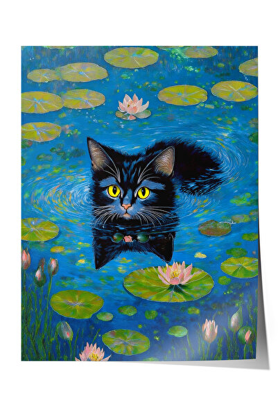 Zestia Poster fără ramă, Frunze de nufăr și pisică, Poster decorativ pentru s...