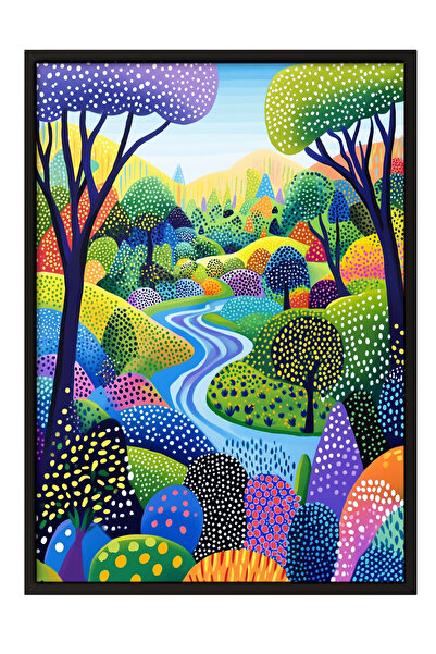 Zestia Tablou înrămat negru, Dealuri abstracte colorate, Poster decorativ pen...