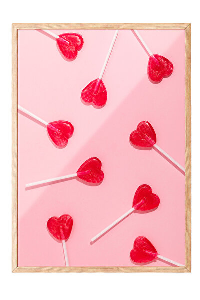 Zestia Πίνακας με ξύλινο πλαίσιο, Καραμέλες Καρδιάς σε Ροζ Φόντο, Διακοσμητικ...