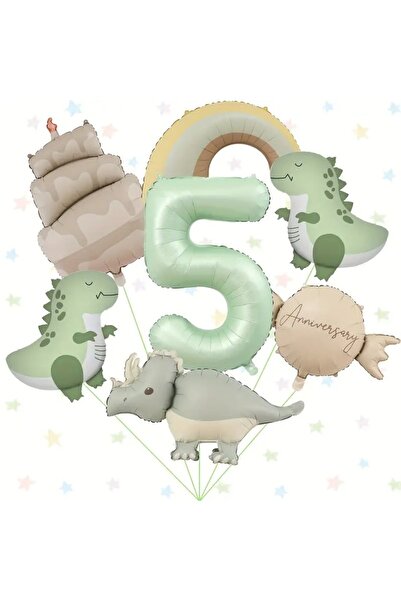 DÜVENCİ TİCARET 7 Parça Mat Dinozor Pasta Şekilli Gökkuşağı Numara 1~9 Balon ...