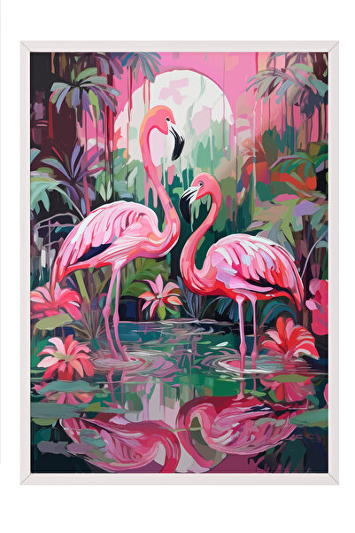 Zestia Tablou cu ramă albă, Flamingo colorat, Poster decorativ pentru living ...