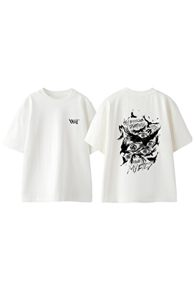 THEWERT Tricou oversize alb din bumbac imprimat pe spate Uchiha Itachi Naruto 6