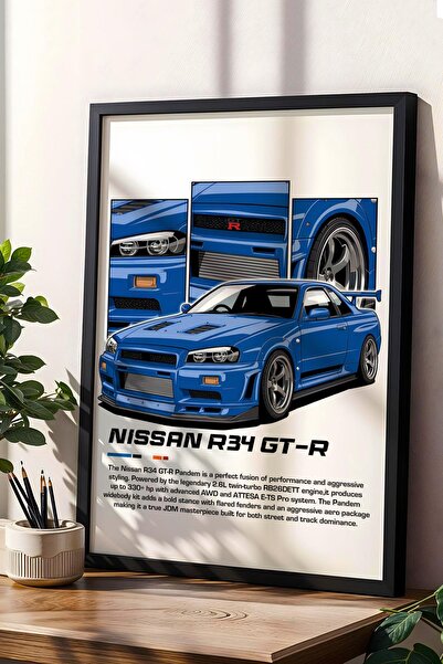 Saturn Tablou înrămat Nissan R34 GT-R - Poster Nissan Car