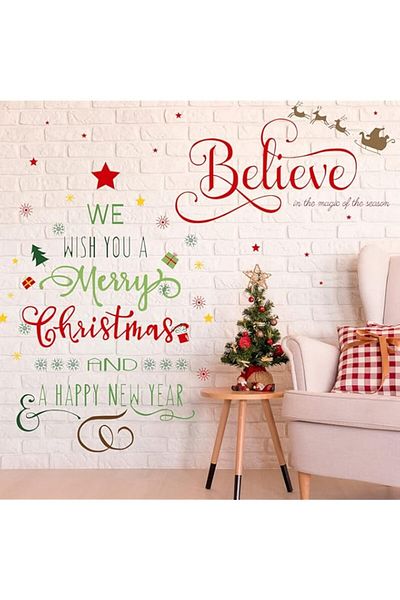 Generic BPA Christmas Decal Stickers New Year Happy Christmas Believe Quotes Wall Decals Reindeer Christmas