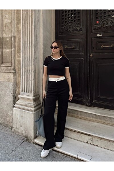 BEEMU Crop Pants Piping Suit Black