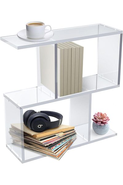 Slasa Clear Side Table, Modern Coffee Table for Living Room, End Table, Ghost Table, Wavy Side Table