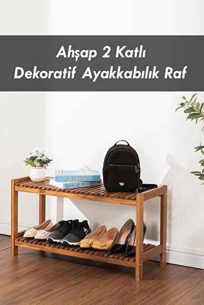 Moola Ahşap 2 Katlı Dekoratif Ayakkabılık Raf Organizer Antre Balkon Banyo Dü...
