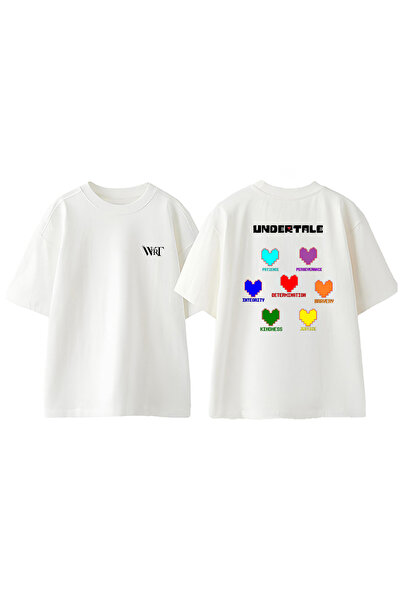 THEWERT Tricou oversize alb din bumbac cu imprimeu pe spate Undertale Game 4