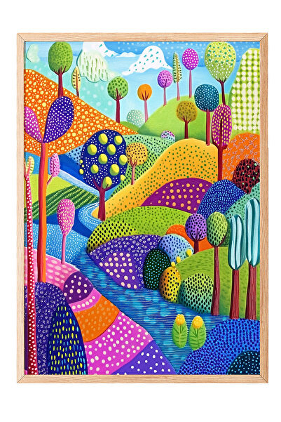 Zestia Tablou cu ramă din lemn, copaci abstracti colorați, poster decorativ p...