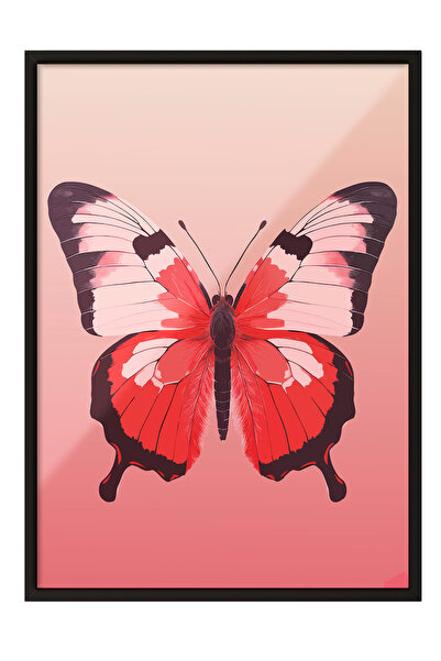 Zestia Tablou înrămat negru, Fluture roșu dublu, Poster decorativ pentru dorm...