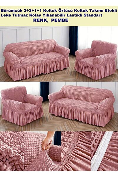 köklem BÜRÜMCÜK Çekyat Kanepe Koltuk Örtüsü Etekli Lastikli Likrali 3311 Takım