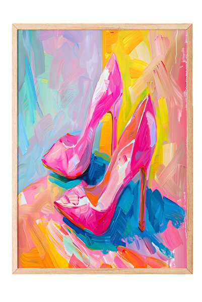 Zestia Tablou înrămat în lemn, pantofi cu toc în nuanțe pastelate, poster dec...