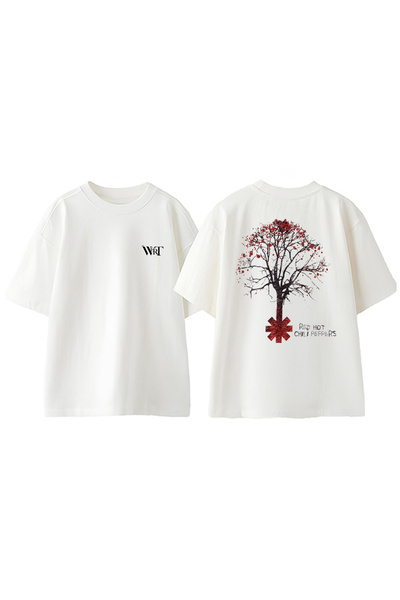 THEWERT Tricou oversize alb din bumbac cu imprimeu pe spate Red Hot Chili Pep...