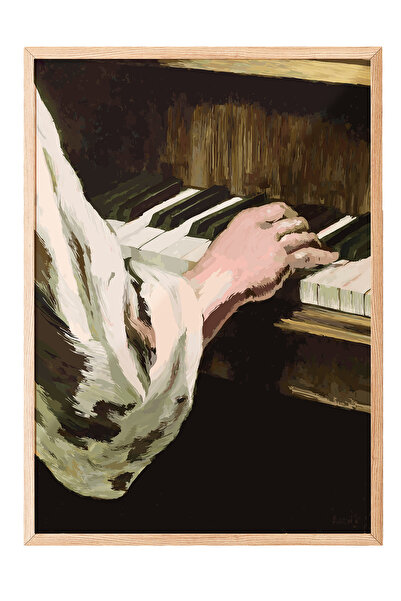 Zestia Tablou cu ramă din lemn, mâini care cântă la pian, poster decorativ pe...