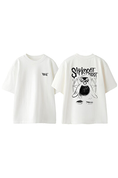 THEWERT Slipknot Rock Muzică 9 Design Tricou Oversize Alb din Bumbac cu Impri...