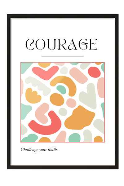 Zestia Tablou înrămat negru, model floral în pasteluri Courage, poster decora...