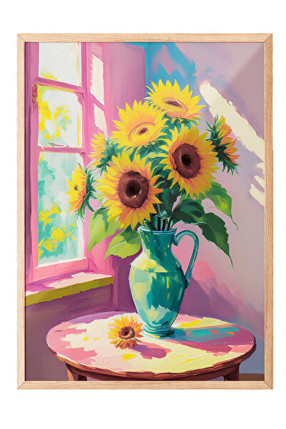 Zestia Tablou cu ramă din lemn, Floarea-soarelui la fereastră, Poster decorat...