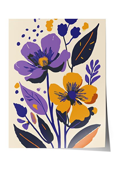 Zestia Poster fără ramă, Ilustrație cu flori pe fundal violet, Poster decorat...