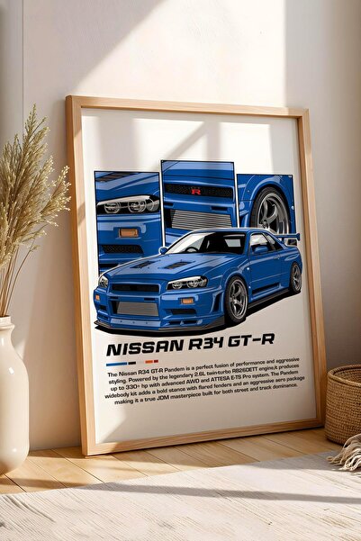 Saturn Tablou înrămat Nissan R34 GT-R - Poster Nissan Car