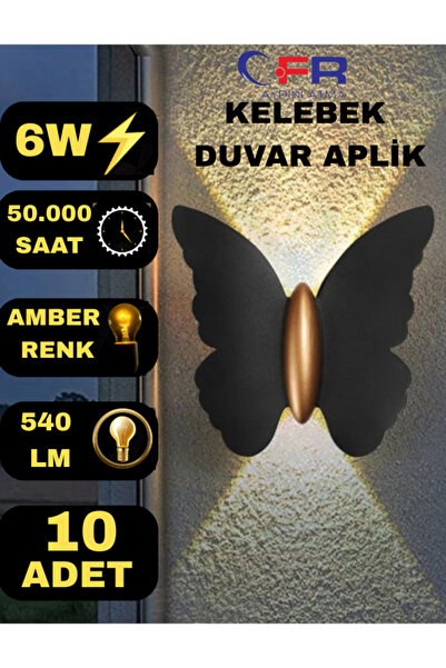 CFR LED AYDINLATMA 6 Watt Amber Işık Ledli Kelebek Duvar Aplik İç ve Dış Meka...