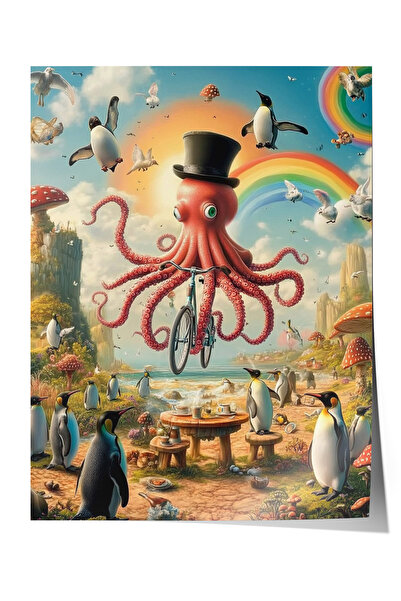 Zestia Poster fără ramă, ilustrație umoristică cu caracatiță, poster decorati...