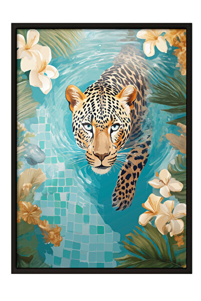 Zestia Картина с черна рамка, Леопард във вода - Смело изкуство, Декорация за...