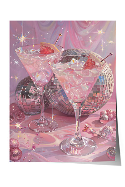 Zestia Αφίσα χωρίς πλαίσιο, Ροζ Ποτήρια Κοκτέιλ, Αφίσα Διακόσμησης Κουζίνας Α...