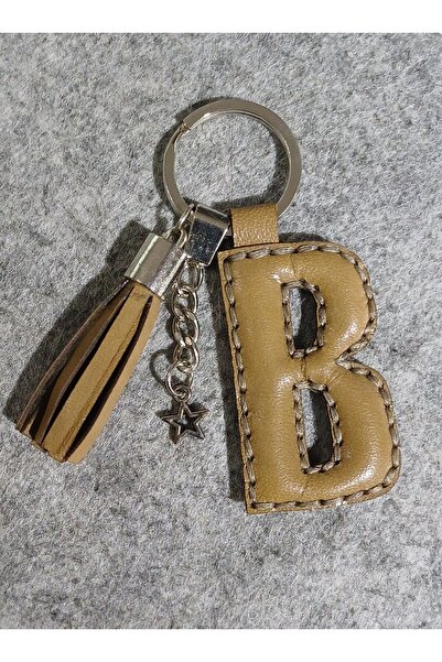 Durush Collection سلسلة مفاتيح من الجلد الطبيعي على شكل حرف "B".