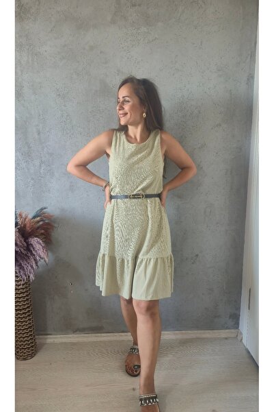 Butik ETEĞİ FIRFIRLI KOLSUZ ELBİSE